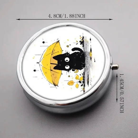 NIB Compact 3-Compartment Metal Pill Case with Black Cat Design - Picture 9 of 13